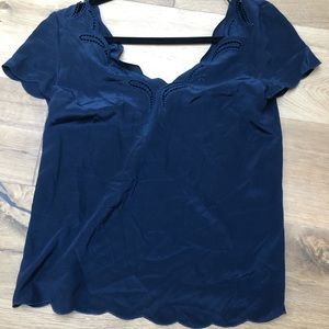 Silk double v-neck short sleeve blouse